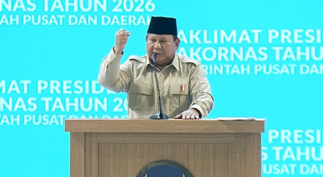 Prabowo saat pembukaan Rakornas Pemerintah Pusat dan Daerah Tahun 2026 di Sentul
