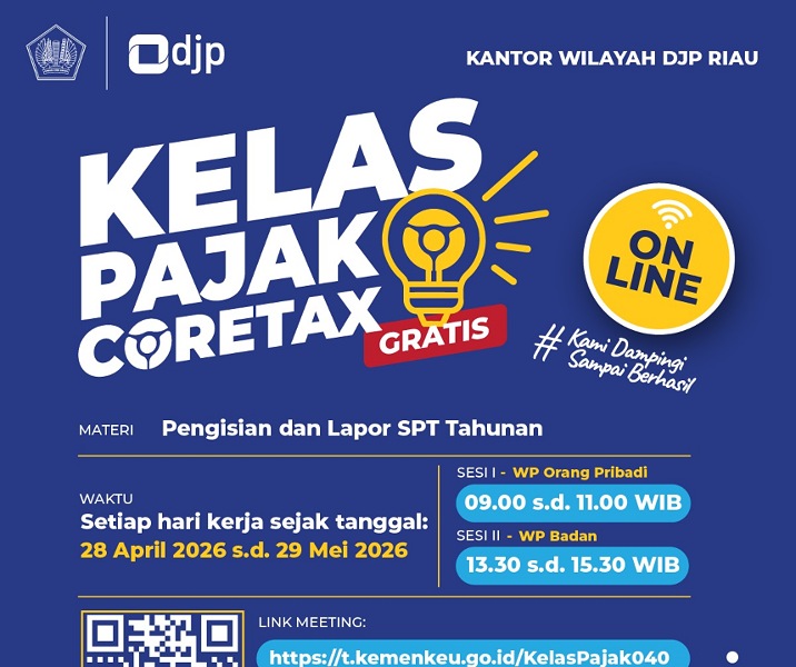 Kelas Pajak Coretax dibukan secara daring oleh Kanwil DJP Riau. Foto: Istimewa.